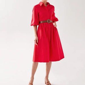 Love Bonito Red Puff Sleeve Belted Dress